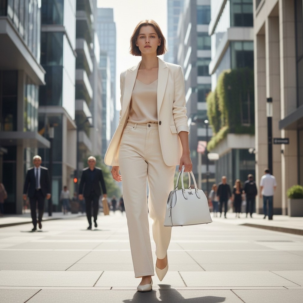 Michael Kors Florence satchel in optic white saffiano leather.